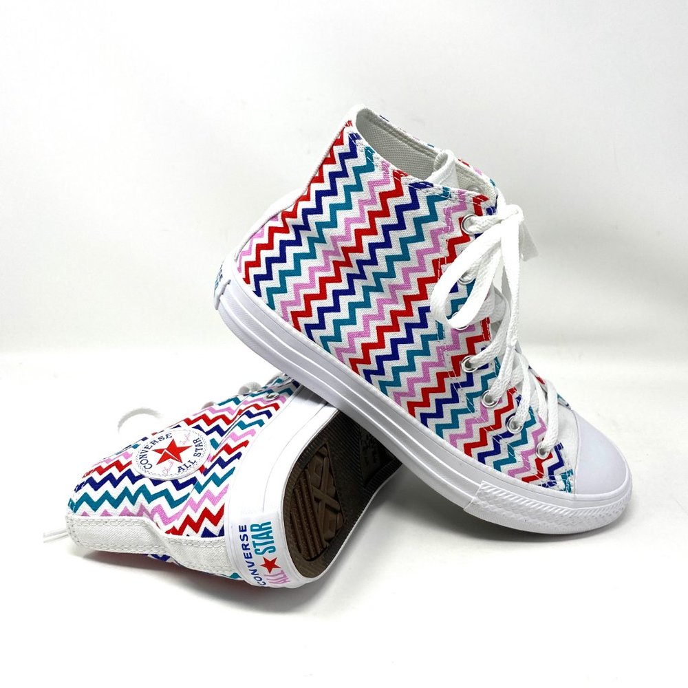 Converse Women's 667192F CTAS HI Top White Mult Zigzag Canvas University Sneaker - Picture 7 of 9